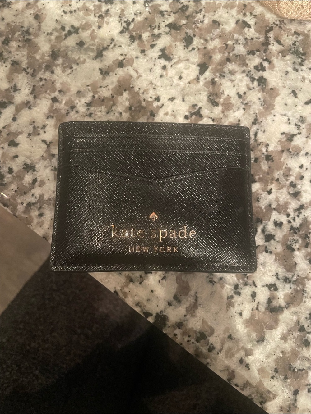 kate spade Black Textured Leather Card Case with Gold Logo